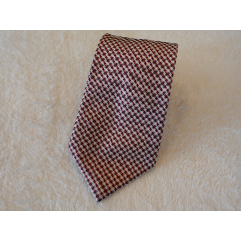 LANDS' END Houndstooth Tie Brown Black Tan Hatch‎ Cross Stripe EUC 100% Silk USA